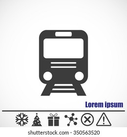 Train vector icon. Bonus icons: snowflake, Christmas tree, gift, molecule, delete icon and Hazard warning attention sign.