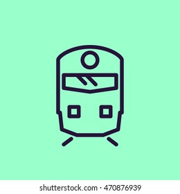 Train vector icon: commuter flat line icon. Mass transit passenger service. Front view. Freight locomotive front view. For infographics, stations on maps, schemes, applications and contacts.