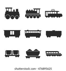 Train vector icons. Simple illustration set of 9 train elements, editable icons, can be used in logo, UI and web design