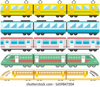 Icono del vehículo, ilustración del vector del tren. conjunto de iconos 