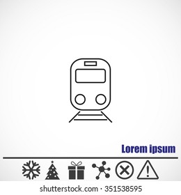 Train vector line icon.Bonus icons: snowflake, Christmas tree,gift,molecule,delete icon and Hazard warning attention sign.