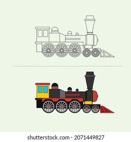 Ilustración del diseño del vector de trenes. Páginas de libros de Coloreo de Educación para niños.
