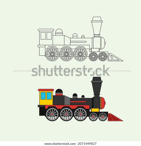 Train Vehicle Vector Design Illustration.\
Education Coloring book pages for\
kids.