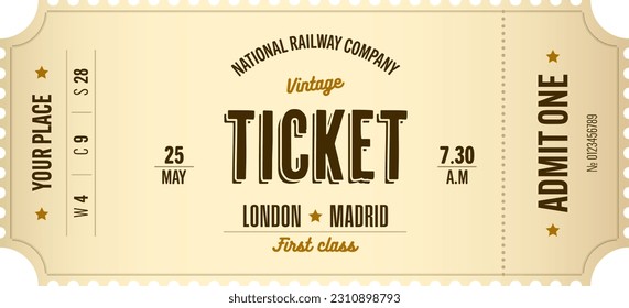 Train vintage ticket template on light background . For excursion routes, retro parties and clubs and other projects. Just add your own text. Vector, can be used for printing. 