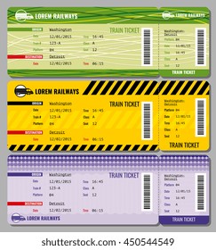 Train vintage travel tickets vector set. Ticket to train and set of illustration to speed train tickets