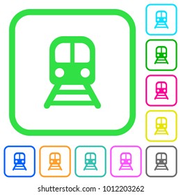 Train vivid colored flat icons in curved borders on white background