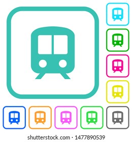 Train vivid colored flat icons in curved borders on white background