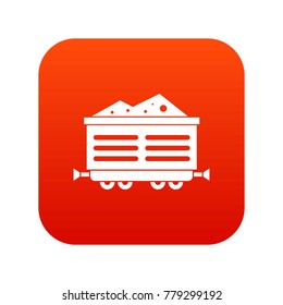 Train waggon with coal icon digital red for any design isolated on white vector illustration