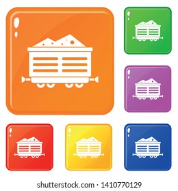 Train waggon with coal icons set collection vector 6 color isolated on white background
