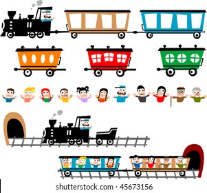 train and wagon alternatives with different cartoon characters