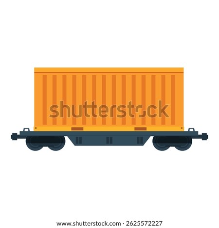 Train wagon carrying large metal container for transportation of goods