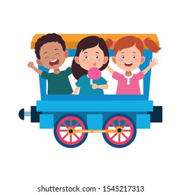 train wagon with cute happy kids over white background, vector illustration