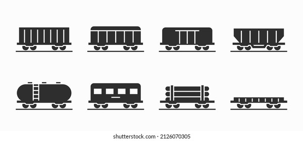conjunto de iconos del vagón de tren. vagones de carga ferroviarios. imágenes vectoriales aisladas en un estilo sencillo
