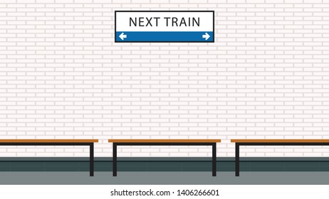 Train waiting point. next station sign. wallpaper. free space for text. copy space. Public chair.