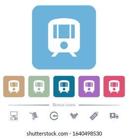Train white flat icons on color rounded square backgrounds. 6 bonus icons included