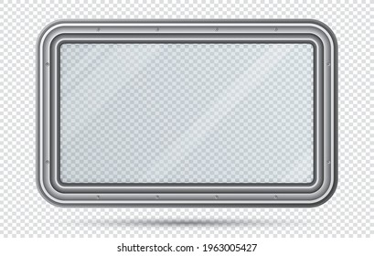 Train Window with Glass Isolated on Checkered Background. Realistic View From Inside of Train. Vector Illustration. Train Element. Travel Design Concept.