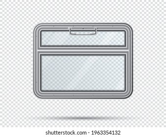 Train Window with Handle Isolated on Checkered Background. Realistic View From Inside of Train. Vector Illustration. Train Element. Travel Design Concept.