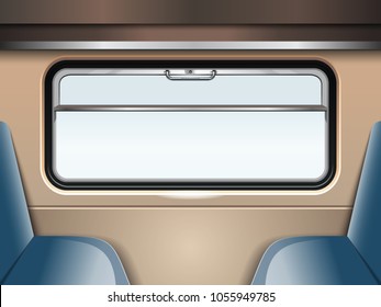 Train window. Passenger train inside. Travel and transportation by train. Train Journey. Vector illustration