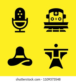 train, wingsuit, microphone and pamela vector icon set. Sample icons set for web and graphic design