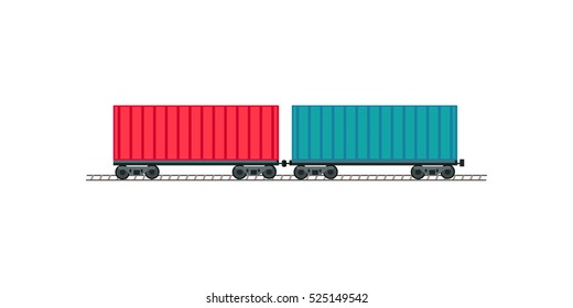 Train Worldwide Warehouse Delivering. Logistics Container Shipping And Distribution. Transportation To Any Part Of The World. Railway Delivering. Loading And Unloading Boxes. Vector Illustration