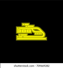 Train yellow glowing neon ui ux icon. Glowing sign logo vector