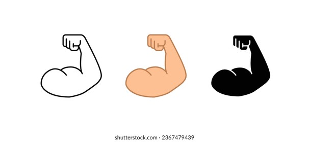 Entrena el músculo de tu bíceps para obtener el mejor brazo. Músculo perfecto para bíceps. Hombre musculoso flexionando sus bíceps. El concepto de fitness. Icono fuerte de bicep flexible. Ilustración vectorial. Diseño en fondo blanco. EPS 10.