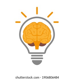 Train your brain. Creative concept.Creative thinking. Logo with a half of light bulb and brain isolated on white background. 