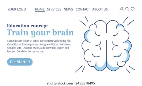 Train your brain. Education concept, increasing knowledge, personal growth, way to success. Vector template for web, banner, landing page, website, startup.