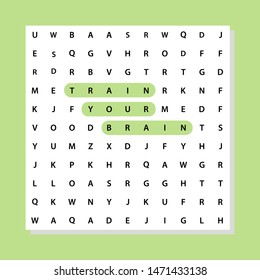 Train your brain phrase in a word search game. Education concept. Aging problem.