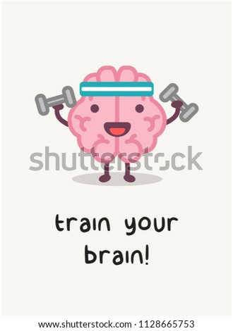 Train your brain Poster Design with Brain Cartoon Vector Illustration 