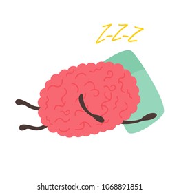 Train your brain poster with funny cartoon brain sleeping on the pillow