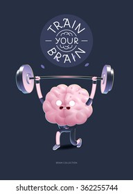 Train your brain poster - the vector illustration of a training brains activity with lettering Train Your Brain, weightlifting. Part of Brain collection.