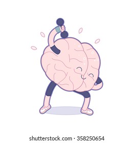 Train your brain series - outlined vector illustration of training brain activity, dumbbell exercises. Part of a Brain collection.