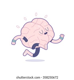 Train your brain series - outlined cartoon vector illustration of training brain activity, running. Part of a Brain collection.