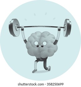 Train your brain series - stippled, dotted vector illustration of training brain activity, weightlifting. Part of a Brain collection.