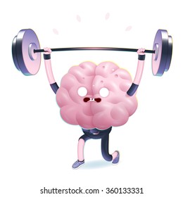 Train your brain series - the vector illustration of training brain activity, weightlifting. Part of a Brain collection.