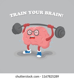Train your brain! - Vector illustration of cartoon brain doing a work out.