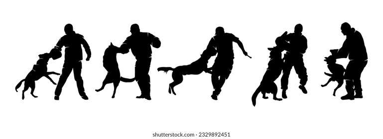 Trained aggressive dog  silhouette vector set svg