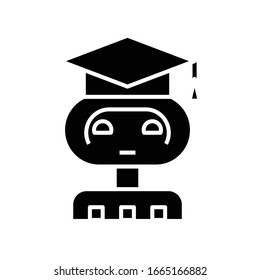 Trained artificial intelligence black icon, concept illustration, vector flat symbol, glyph sign.