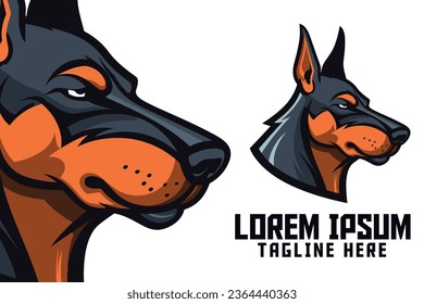 Trained Dangerous Dog Icon for Sport and Esport, Dobermann Mascot Head Logo, Security Dog Template