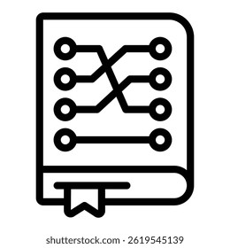 Trained data book with bookmark line icon, neural dataset concept. Vector graphics. Language model, asset sign on white background, style mobile or design