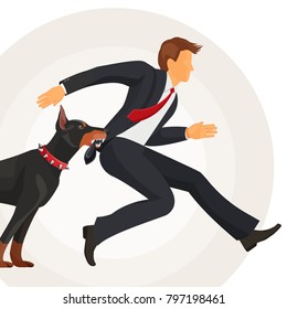 Trained doberman catches man in suit by jacket
