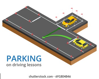 Trained in driving school concept Parking on driving lessons and test drive
