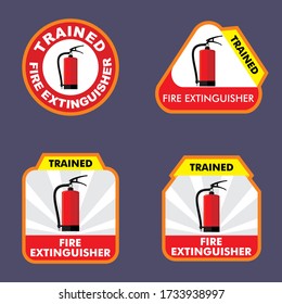 Trained fire extinguisher training sticker design for attaching to a safety helmet. Construction work project and industrial.