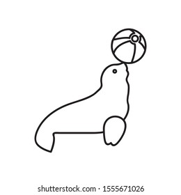 Trained fur seal playing with ball vector sketch icon isolated on background. Trained fur seal playing with ball sketch icon for infographic, website or app.