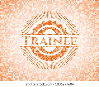 Trainee abstract emblem, orange mosaic background 