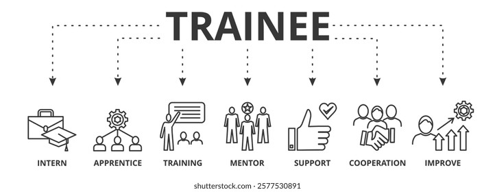 Trainee banner icon vector illustration concept for icon of intern, apprentice, training, mentor, support, cooperation, and improve