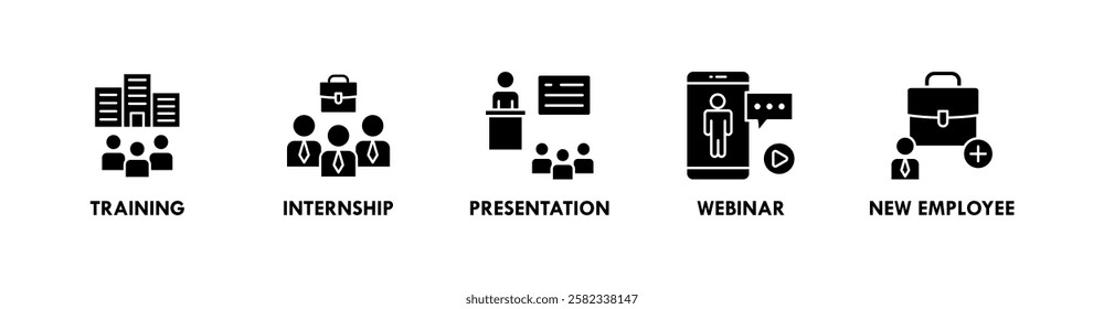 Trainee banner web icon illustration concept with icon of training, internship, presentation, webinar, and new employee
