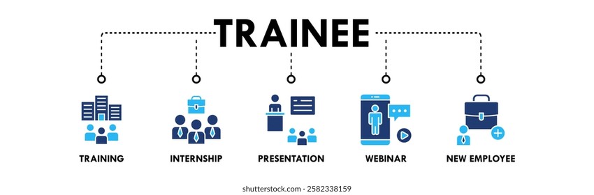 Trainee banner web icon illustration concept with icon of training, internship, presentation, webinar, and new employee