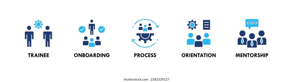 Trainee banner web icon illustration concept with icon of trainee, onboarding, process, orientation, and mentorship